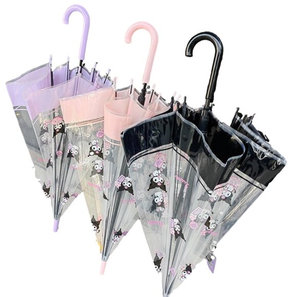 Sanrio Kuromi Semi-Auto Transparent Cute Fashionable Dome Vinyl Umbrella - Picture 5 of 8